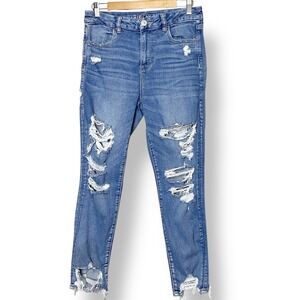 American Eagle Curvy High Rise Jegging 8 SHORT Skinny Jeans Distressed Blue